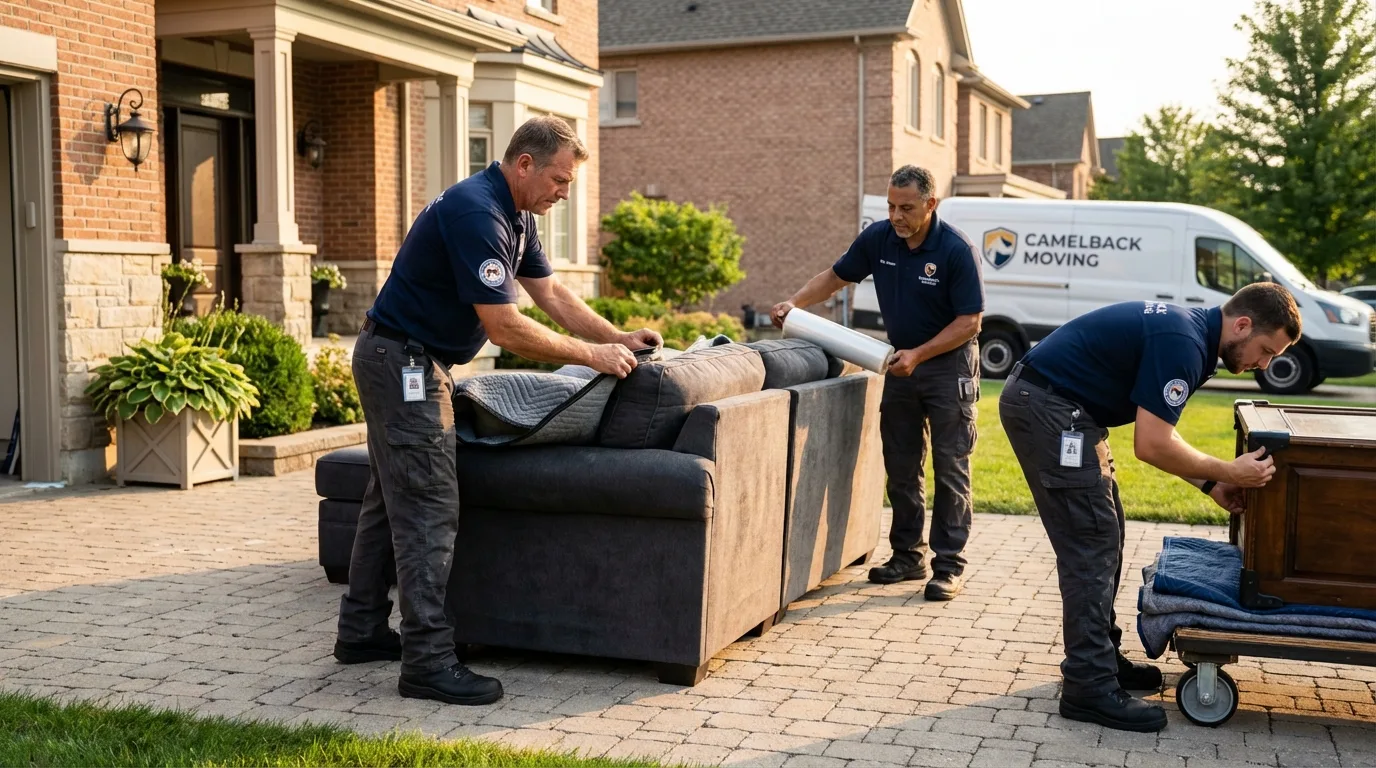 Large estate moving crew wrapping furniture in Utica, MI