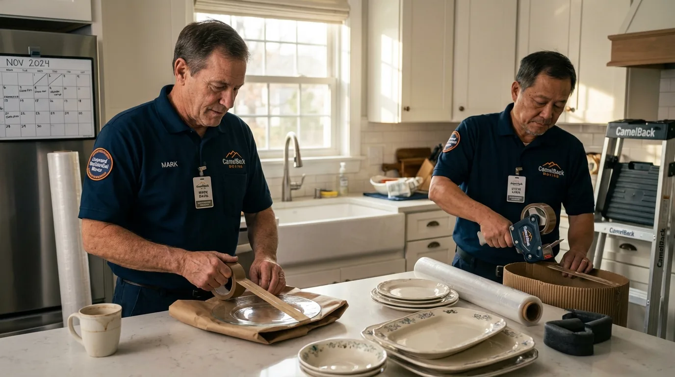 Professional crew packing kitchen dishware in Utica, MI
